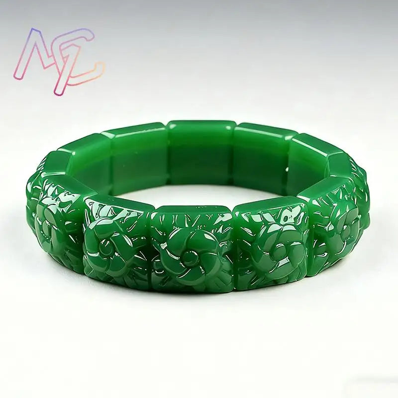 Real Jade Flower Bracelet Bangle Designer Vintage Natural Jewelry