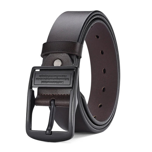 Men's Leather Belt Black Buckle Fashionable Trendy