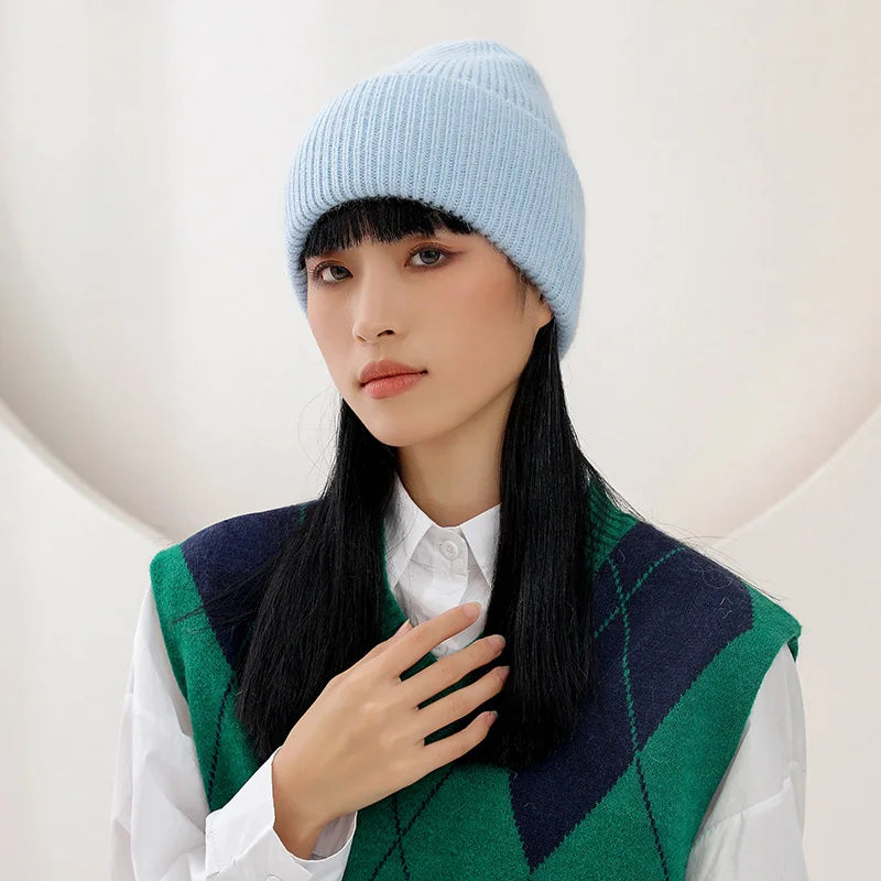 Winter Warm Rabbit Hair Hoodie Women's Knitted Hat Versatile Knitted