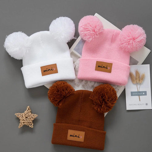 3pcs Kids Knitted Bonnet Bebe Newborn Baby Hat Pompom Cute Winter Hat