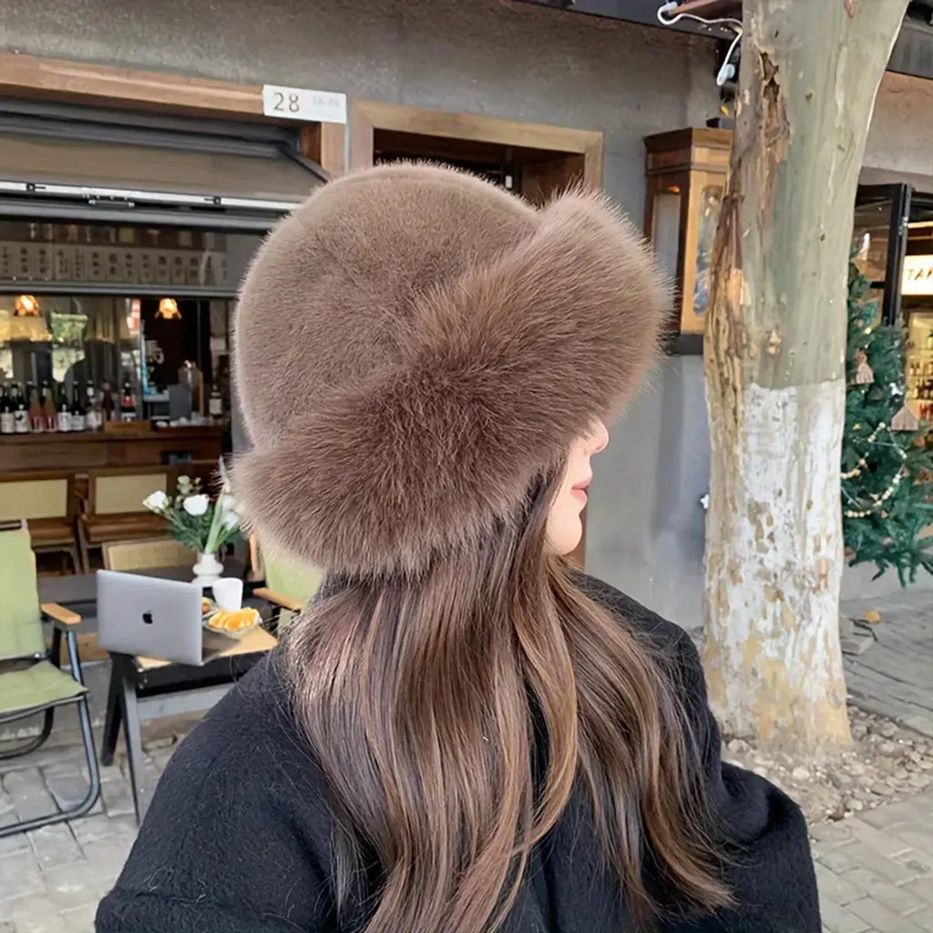 Thicken Plush Warm Fur Hat Women Warm Mongolian Hat Windproof Ear