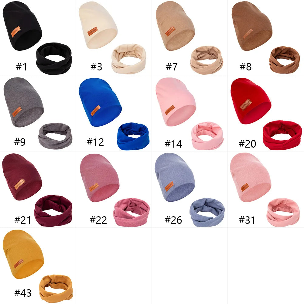 2Pcs/Lot Faux Cashmere Baby Turban Hats Scarf Set Newborn Kids Leather