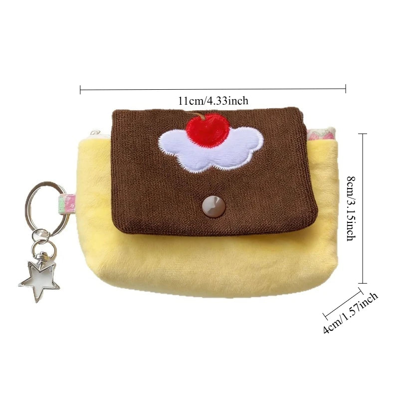Multifunctional Small Pouch for Girls Cute Cherry Pudding Plush Coin