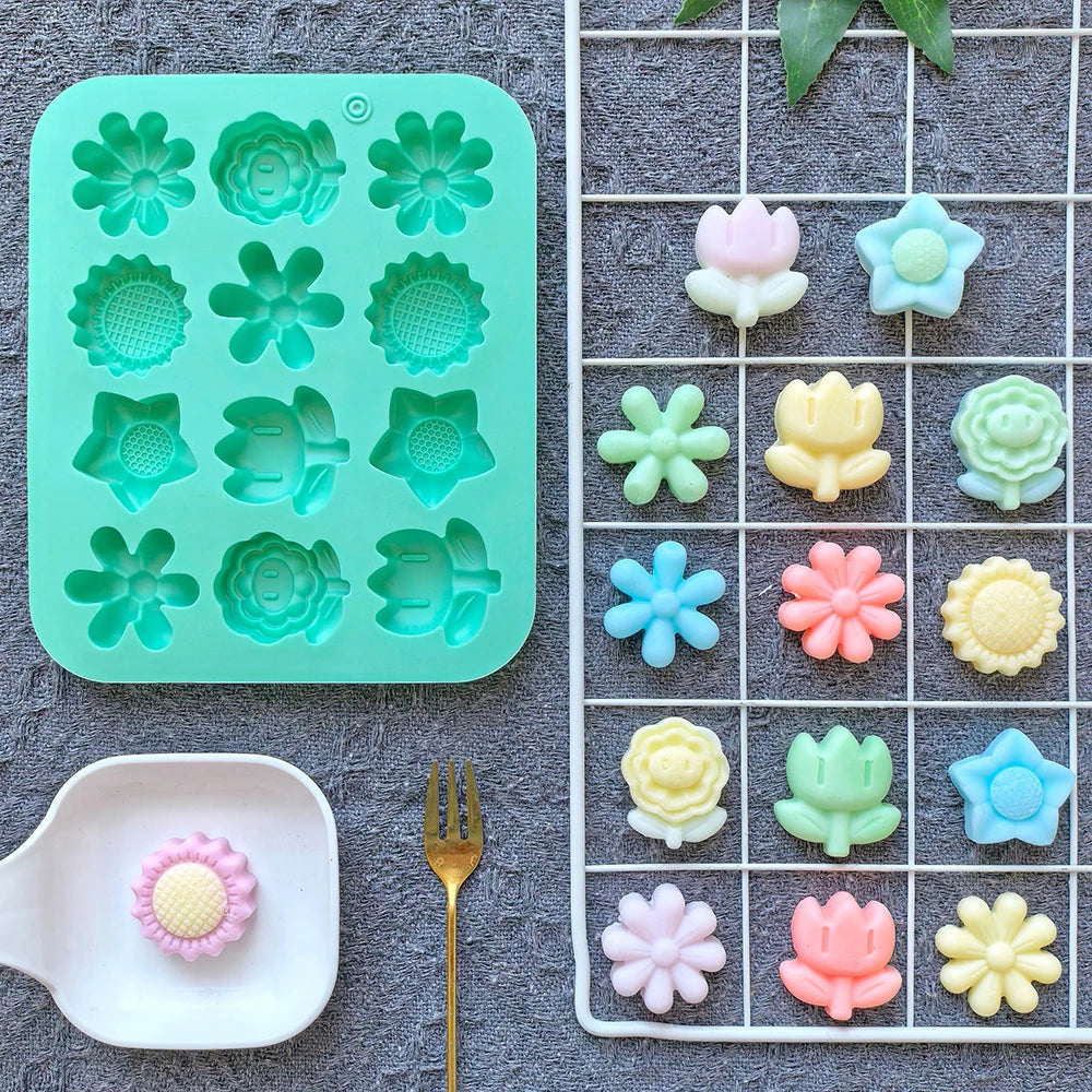 1pc Mini 12 cavity 6 small flower shaped candy chocolate cookies