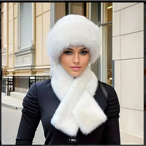 Luxury Faux Fur Hat & Scarf Set - Warm Elegant Versatile for Winter