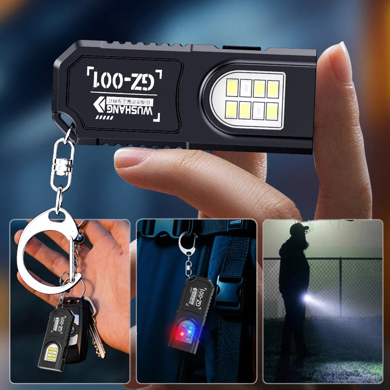 Portable Keychain LED COB Flashlight USB Rechargeable Torch with Pen