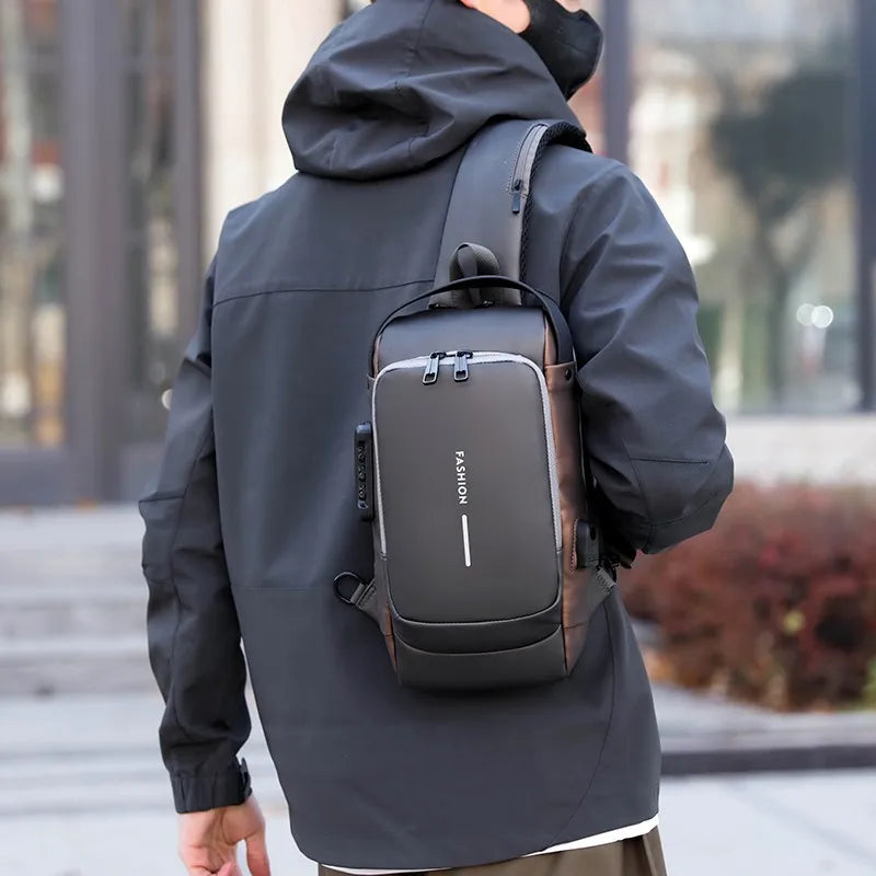 Men's Anti-Theft Chest Bag with Password Lock & USB Port Waterproof
