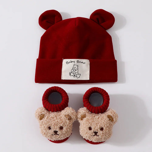1Set Winter Bear Baby Warm Hats Socks For Newborn Autumn New Soft