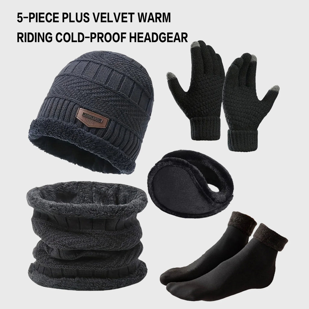 Autumn Winter Knitted Velvet Warm Set With Fleece Lined Knit Hat Scarf