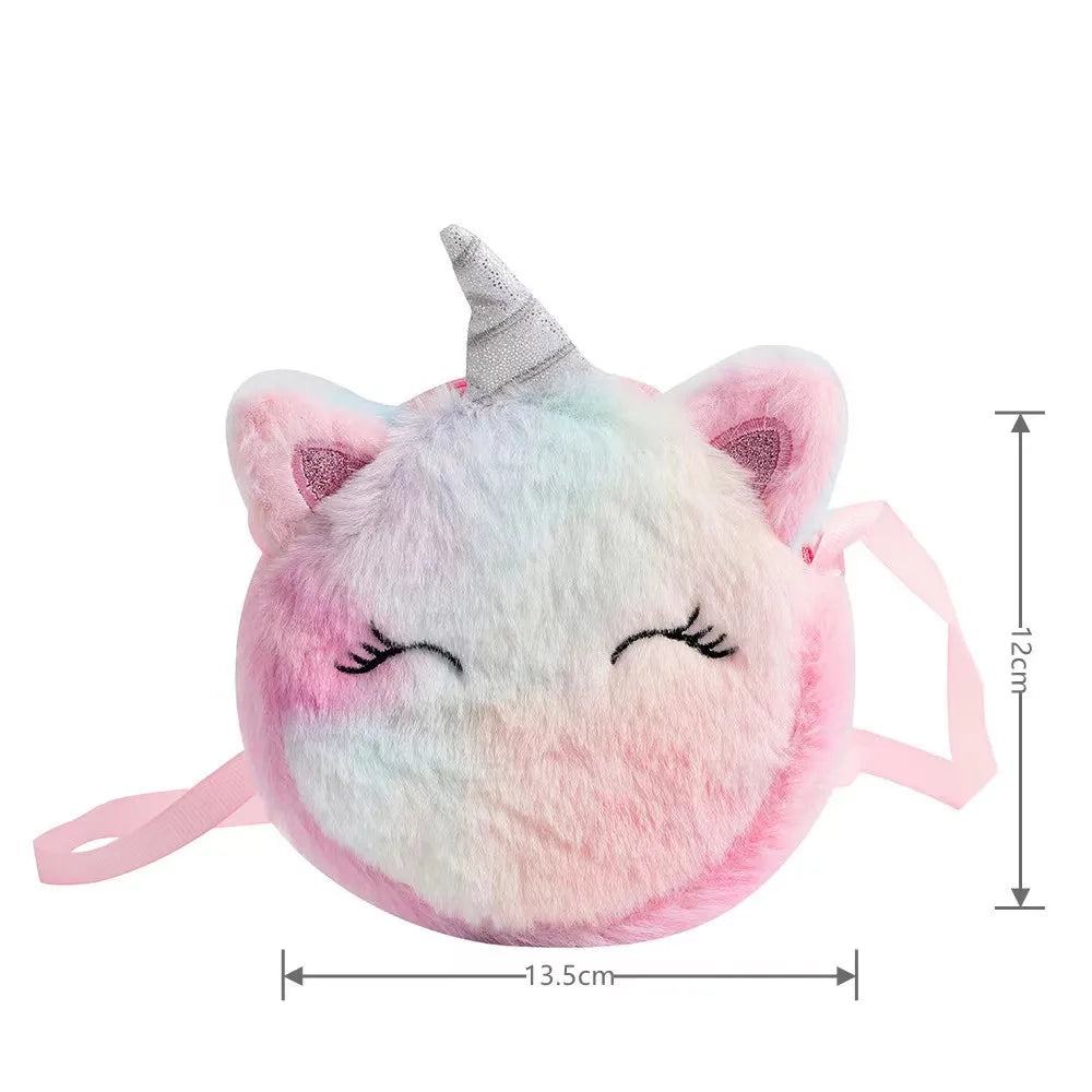 Kids Fashion Plush Shoulder Bag Cute Cartoon Unicorn Wallet Girls