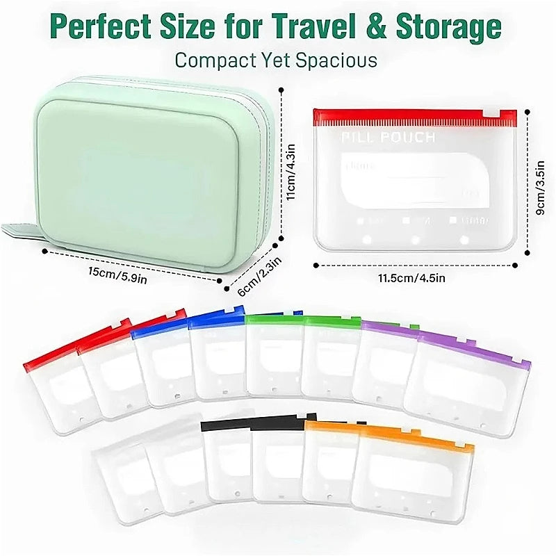 7/14Pouch Weekly Pill Organizer Color Coded Pill Pouch Waterproof