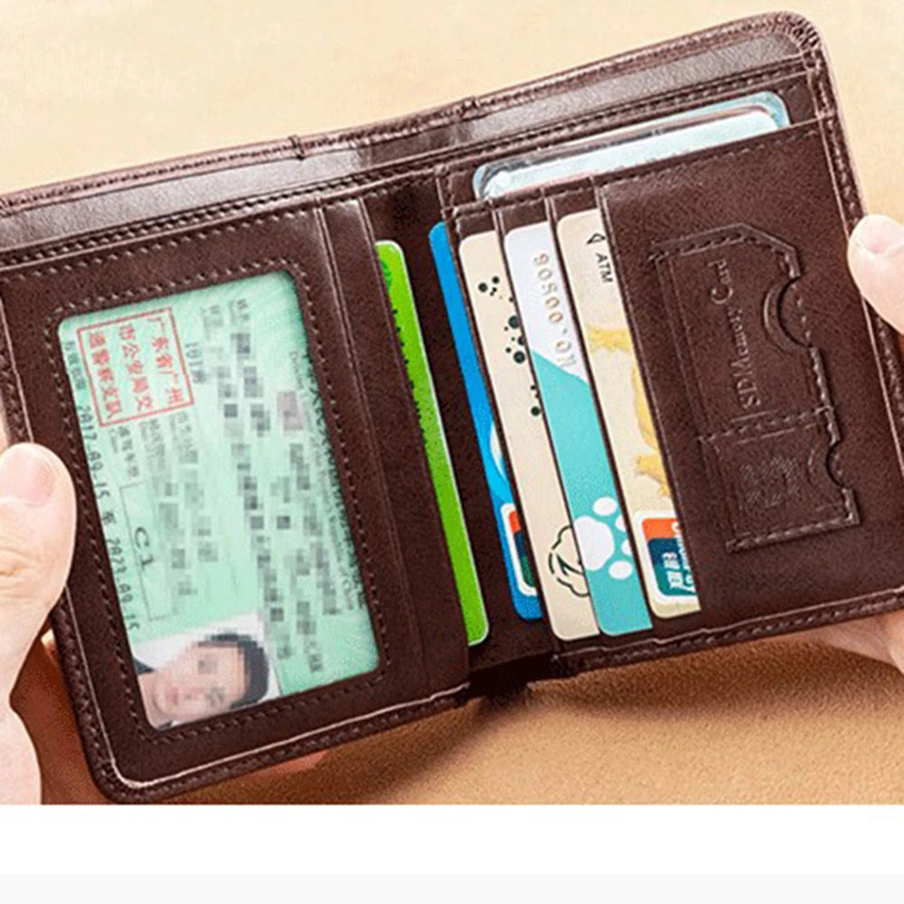 PU Leather RFID Wallet Men Slim Vertical Wallets Black Thin Short ID