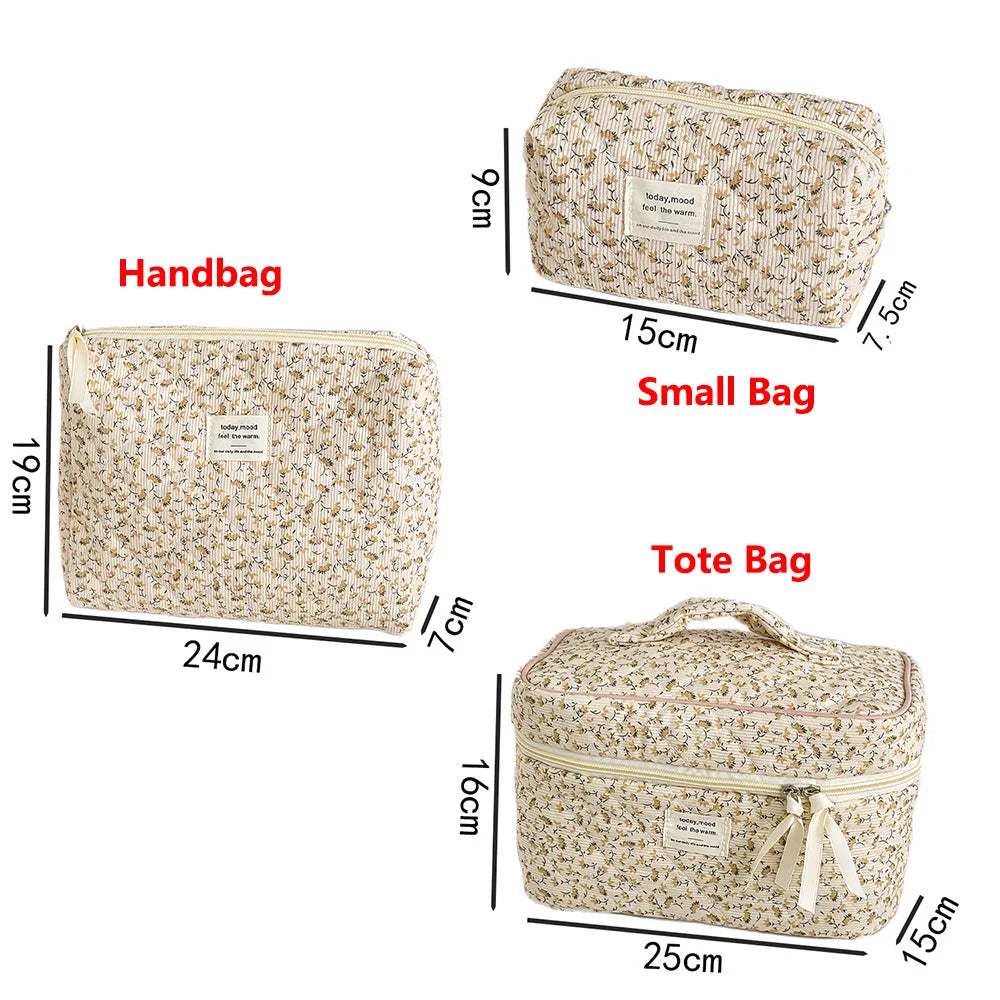 Vintage Women Floral Print Cosmetic Pouch Handbag Travel Orgainzer