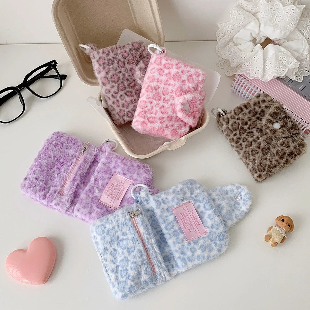 Leopard Pattern Plush Coin Purse Cute Wallet Card Bag Korean Fashion