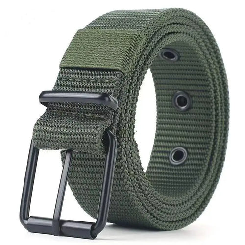 Men's Canvas Pin Buckle Belt – Porous Outdoor Leather Belt in Gray