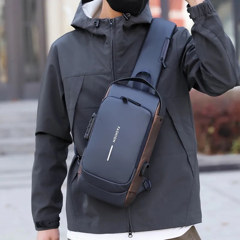Men's Anti-Theft Chest Bag with Password Lock & USB Port Waterproof