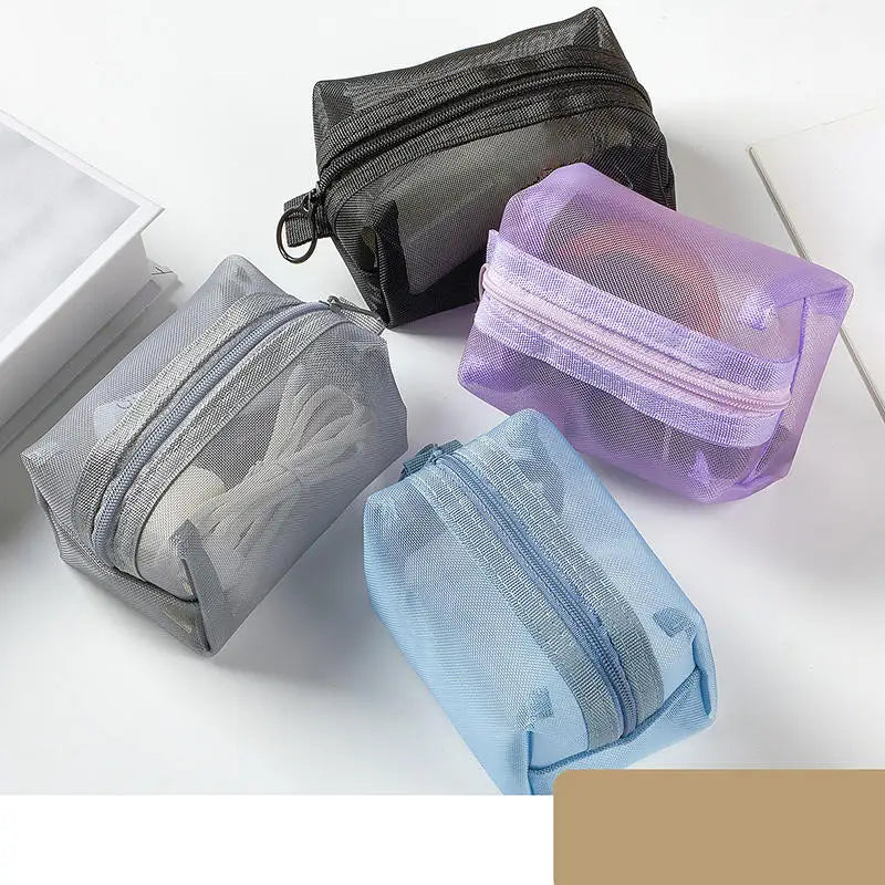 Mini Clear Nylon Mesh Cosmetic Bags Cute Women Small Lipstick Makeup