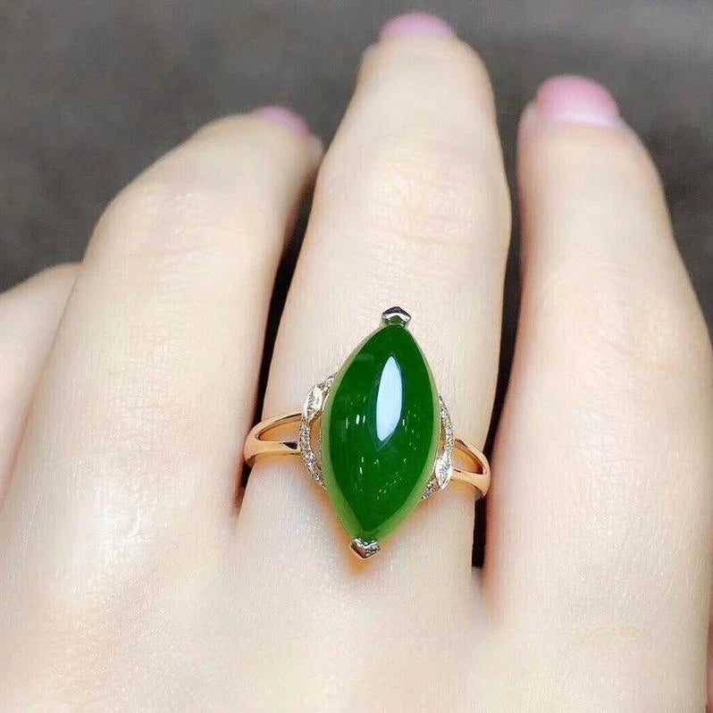 Green Jade Ring 925 Silver Amulet Natural Gifts Chalcedony Zircon