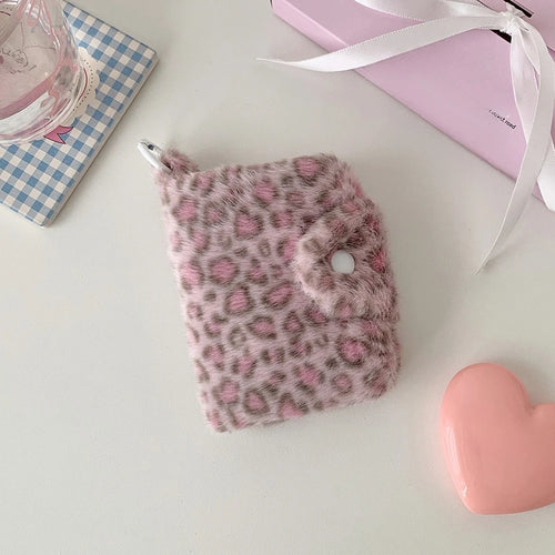 Leopard Pattern Plush Coin Purse Cute Wallet Card Bag Korean Fashion