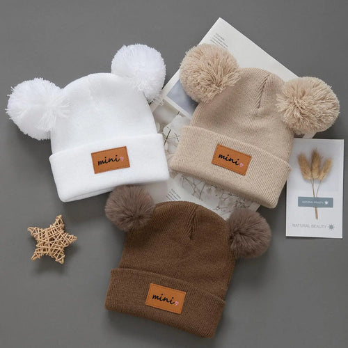 3pcs Kids Knitted Bonnet Bebe Newborn Baby Hat Pompom Cute Winter Hat