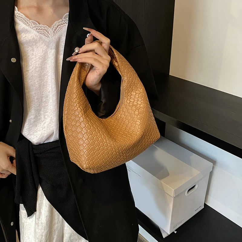 Women Classic Fashion Woven Embossed Hobo Soft PU Leather Small