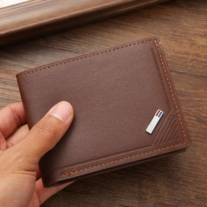 Men's Short Frosted Leather Wallet, Multi-Slot Coin Pocket Photo
