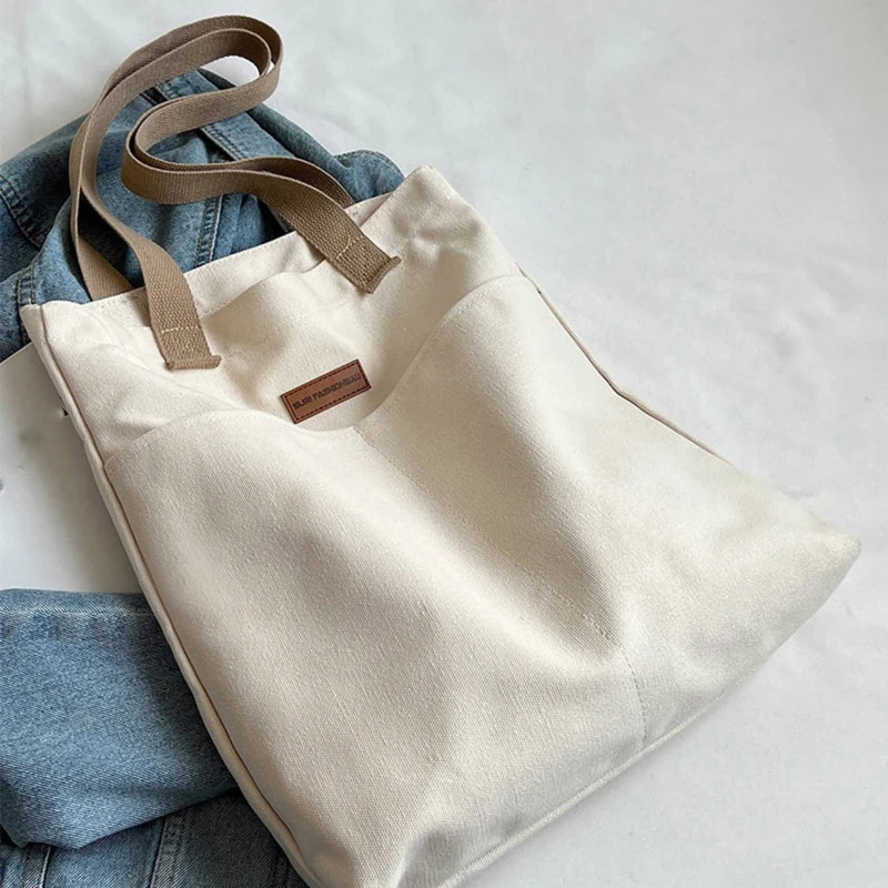 Women Canvas Tote Bag Solid Color Designer Ladies Casual Handbag