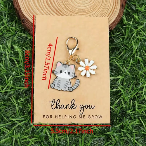 7/14-Piece Cute Cartoon Cat and Daisy Keychain Set, with Inspirational