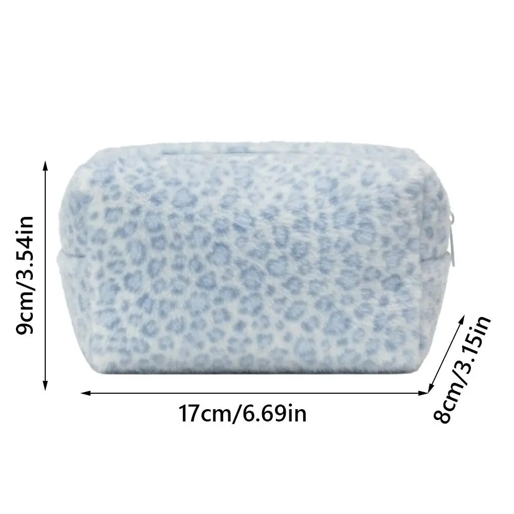 Durable Fuzzy Makeup Bag Large Capacity Leopard Print Toiletry