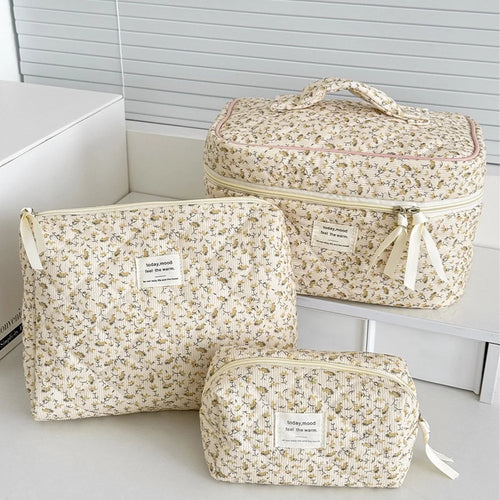 Vintage Women Floral Print Cosmetic Pouch Handbag Travel Orgainzer