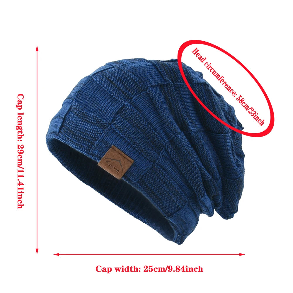 Winter Women's Knitted Beanie Hat, Warm Fleece Lined Plus Size Fashion
