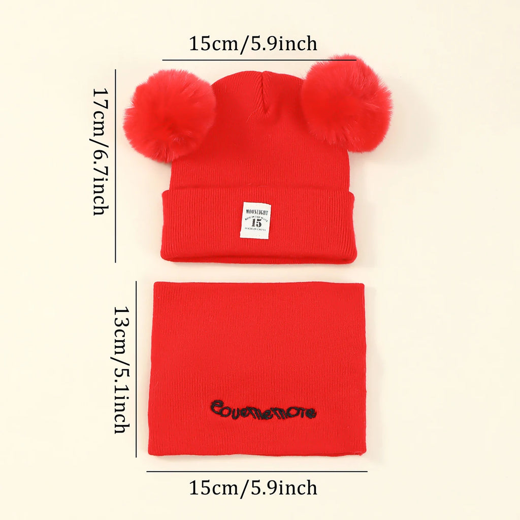 2pcs Winter Baby Hat Scarf Set Toddler Girl Boy Cap Knitted Beanie Fur