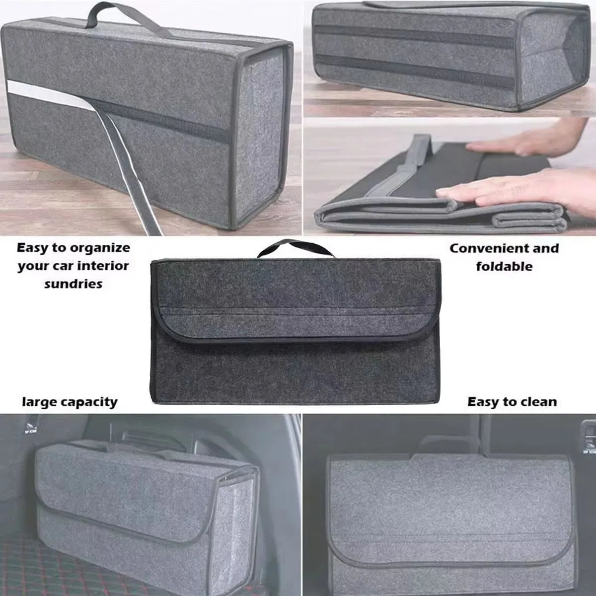 1PC Dark Gray Car Felt Storage Box Car Storage Bag Enlarged and