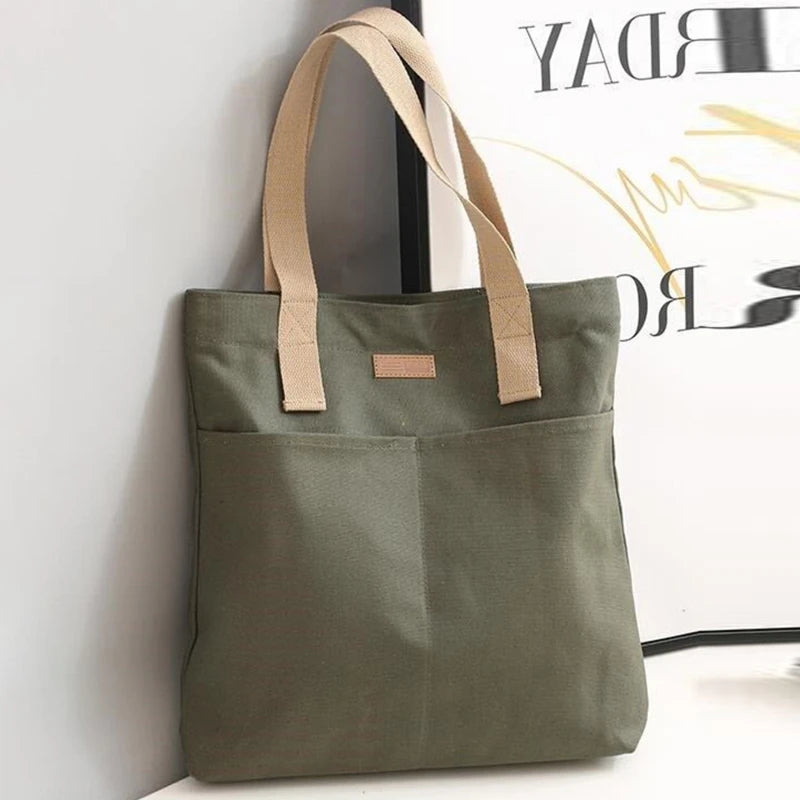 Women Canvas Tote Bag Solid Color Designer Ladies Casual Handbag