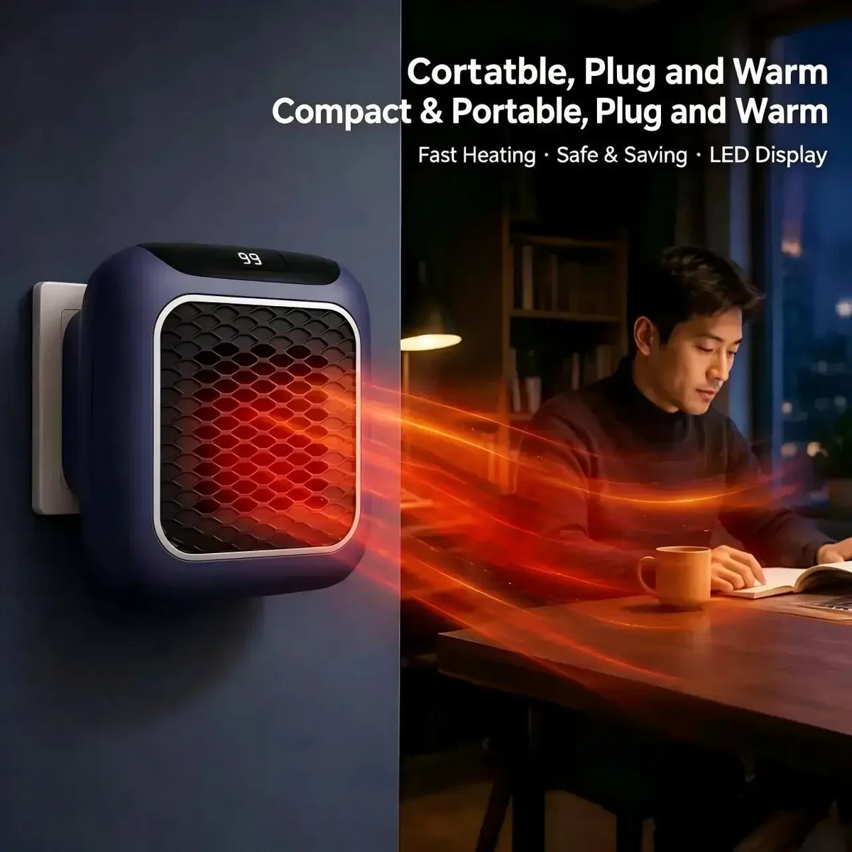 Portable Electric Heater Wall Outlet Small Space Heater with
