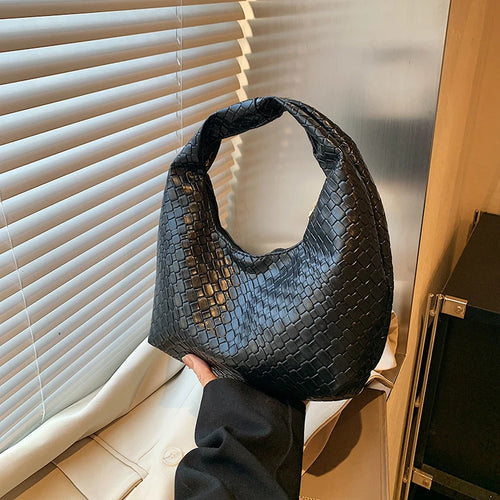 Women Classic Fashion Woven Embossed Hobo Soft PU Leather Small