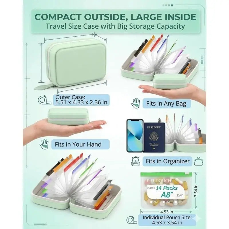 7/14Pouch Weekly Pill Organizer Color Coded Pill Pouch Waterproof