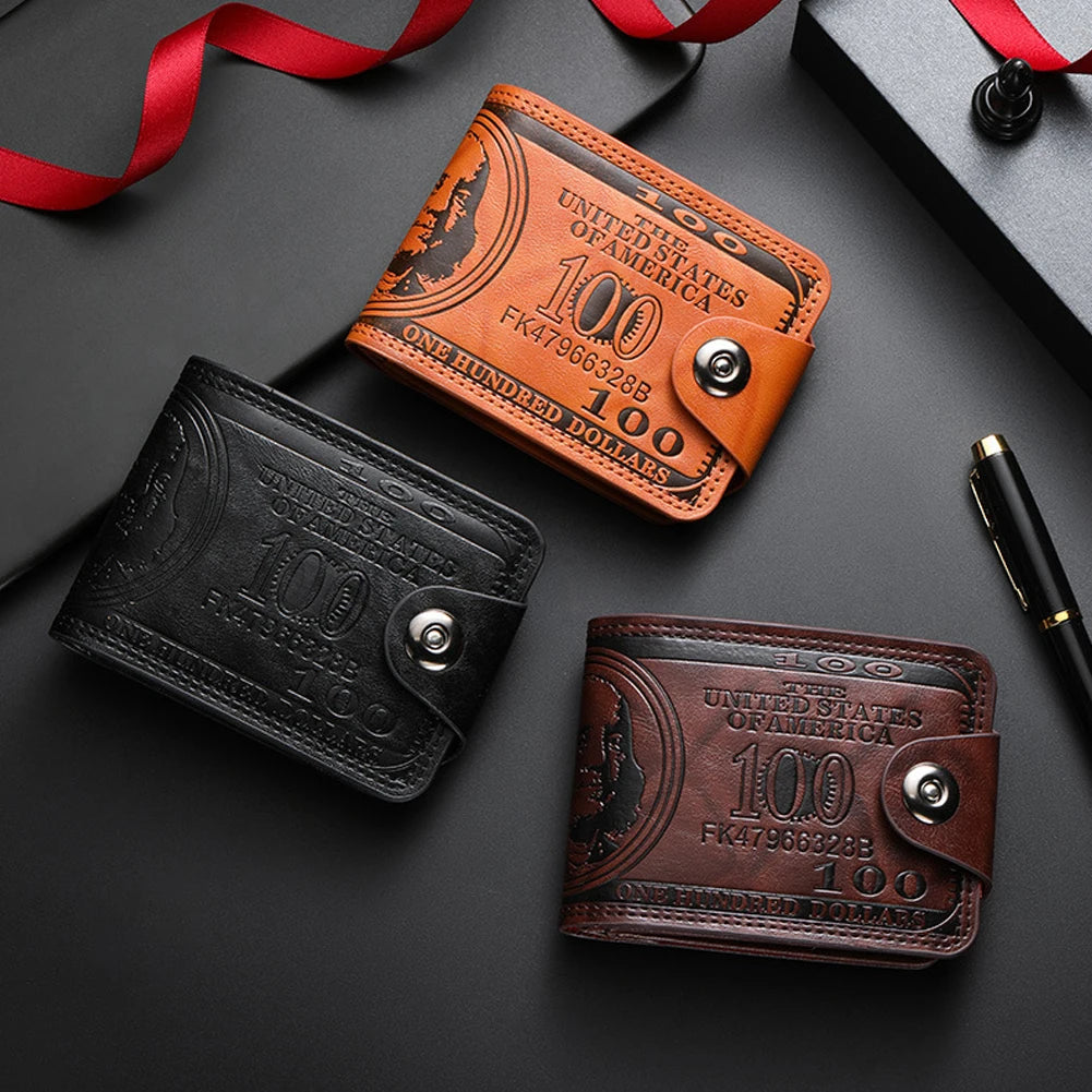 Men's Wallets with 100 US Dollar Pattern Hasp Male Leather Wallet with