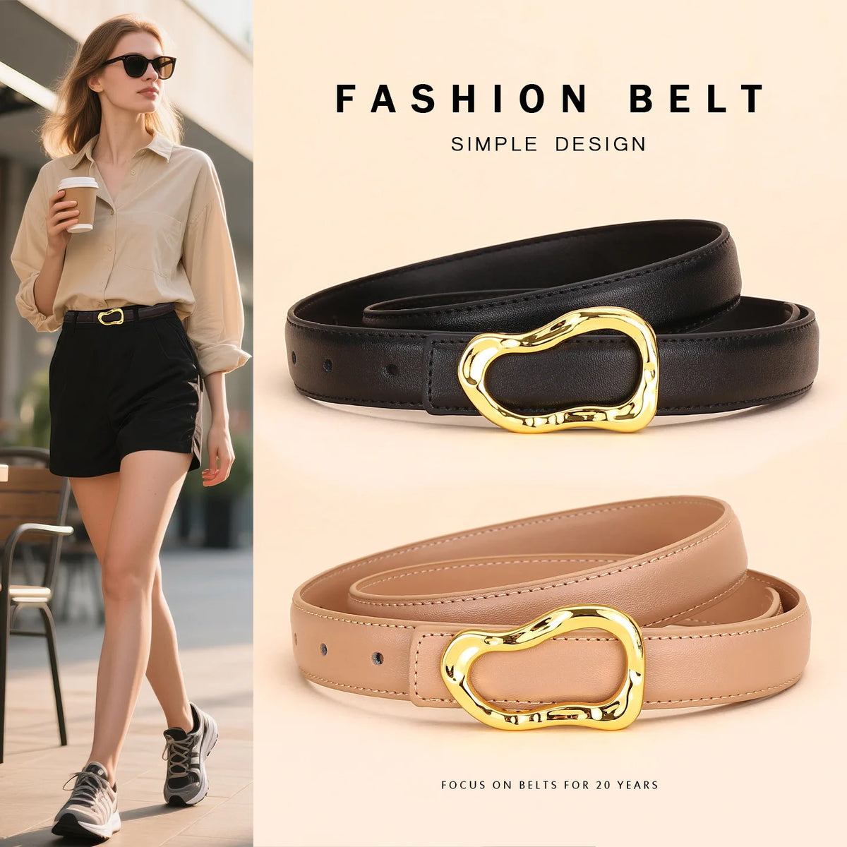 Genuine Leather Belt for Women; Fashionable Accessory for Versatile