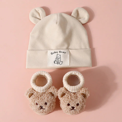 1Set Winter Bear Baby Warm Hats Socks For Newborn Autumn New Soft