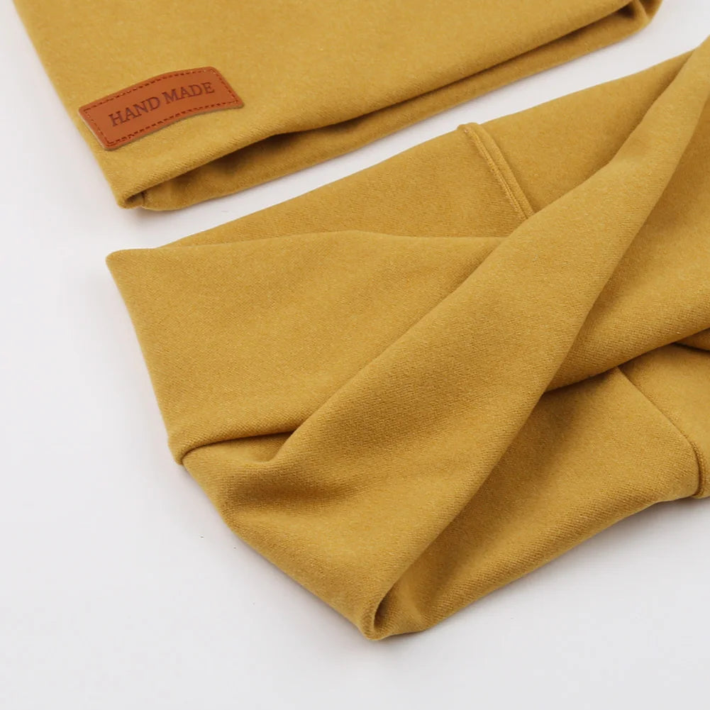2Pcs/Lot Faux Cashmere Baby Turban Hats Scarf Set Newborn Kids Leather