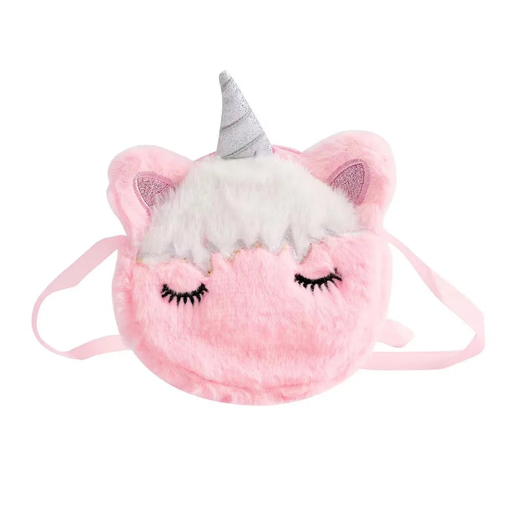 Kids Fashion Plush Shoulder Bag Cute Cartoon Unicorn Wallet Girls