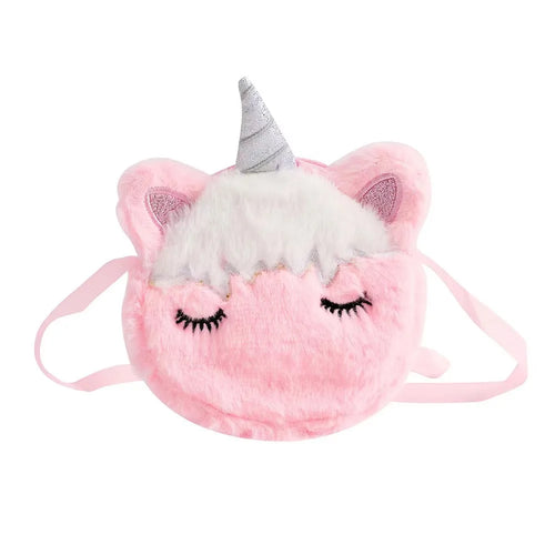 Kids Fashion Plush Shoulder Bag Cute Cartoon Unicorn Wallet Girls