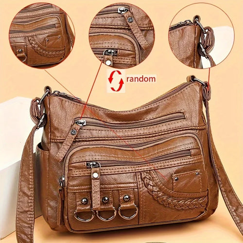 Vintage PU Crossbody Bag, Retro Multi Layer Shoulder Bag, Women's
