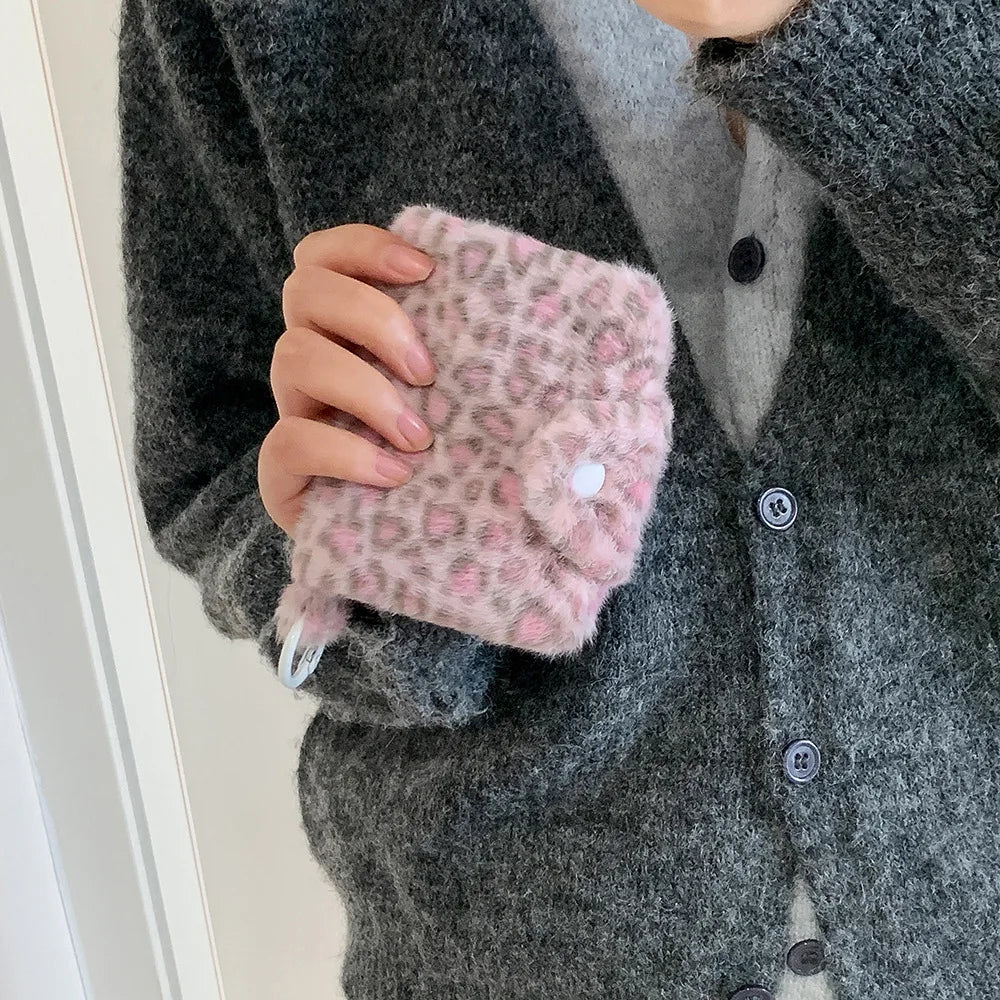 Leopard Pattern Plush Coin Purse Cute Wallet Card Bag Korean Fashion