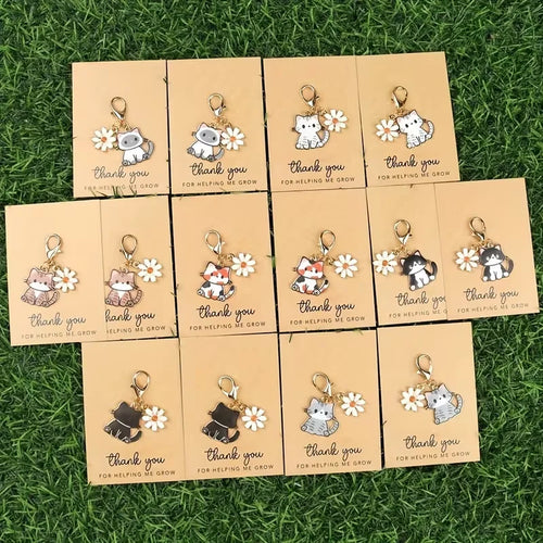 7/14-Piece Cute Cartoon Cat and Daisy Keychain Set, with Inspirational