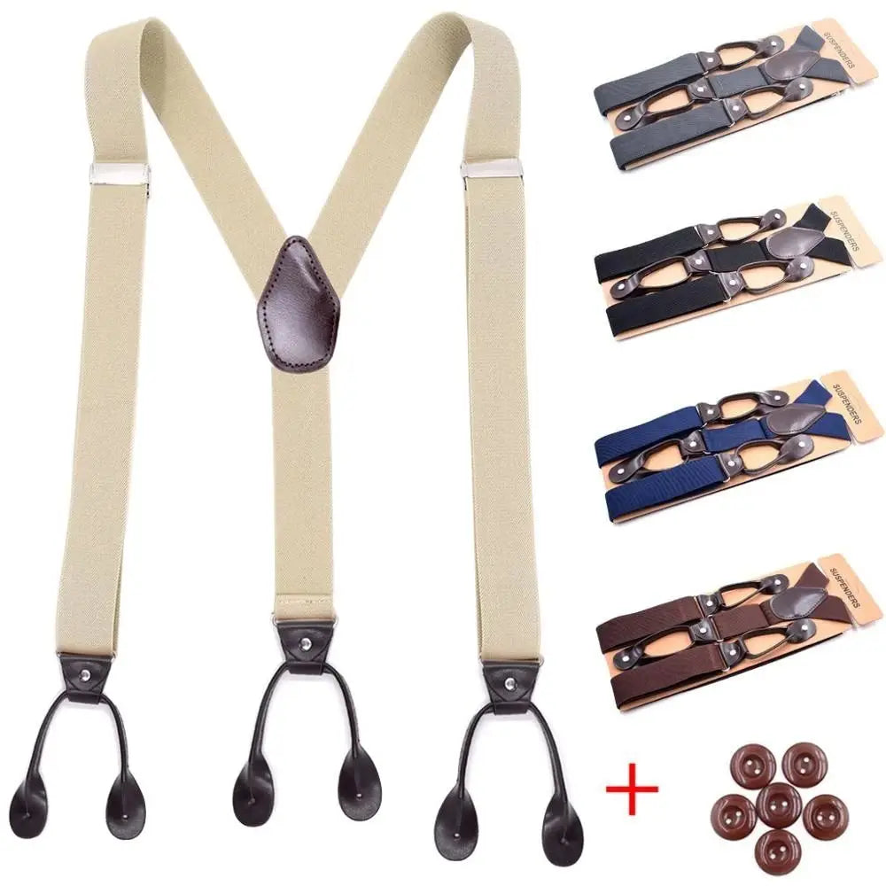 Men Women Adult Vintage Suspenders Leather Trimmed Button End Y Back