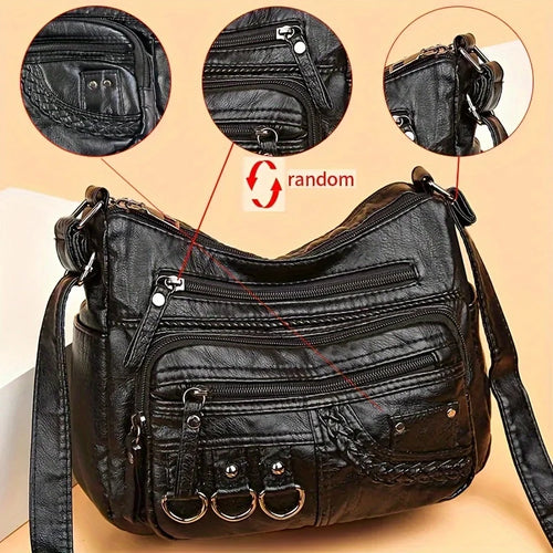 Vintage PU Crossbody Bag, Retro Multi Layer Shoulder Bag, Women's