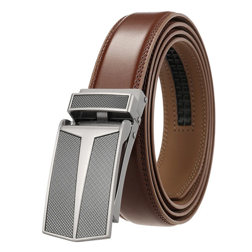 VATLTY 3.0cm Men's Genuine Leather Belt Silver Automatic Buckle