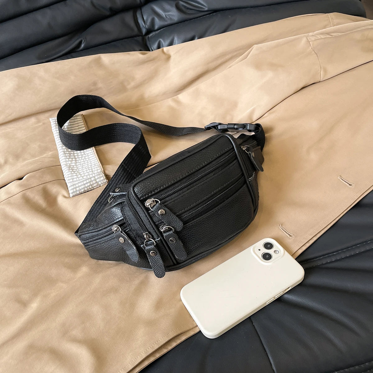 Leather Waist Bag Casual Small Square Hip Packs Crossbody